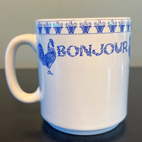 PARIS JE T’ AIME (PARIS I LOVE YOU) BONJOUR Blue Rooster Coffee Mug - Picture 2 of 15